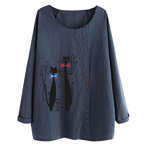 TUDUZ Blusas Mujer Manga Larga Camisas Botón Camisetas Impresión Tops Suelto Talla Extra M-5XL (Armada.g, XXXXXL)