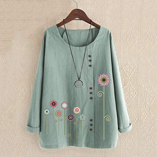 TUDUZ Blusas Mujer Manga Larga Camisas Botón Camisetas Impresión Tops Suelto Talla Extra M-5XL (Verde.b, XXL)