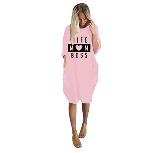 TUDUZ Blusas Mujer Manga Larga Camisas Impresión Wife Mom Boss Mini Vestidos Bolsillo Tops Tallas Grandes S-5XL (RosadoC, XXXXXL)