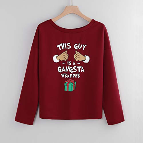 TUDUZ Blusas Mujer Manga Larga Unilateral Fuera del Hombro Camisas Impresión Patrón Tops Talla Grande S-5XL (RojoA, S)