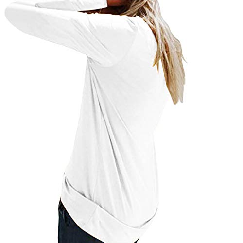 TUDUZ Camisas Mujer Manga Larga Blusas Impresión Tops Cuello Redondo Camisetas (Blanco.h, M)