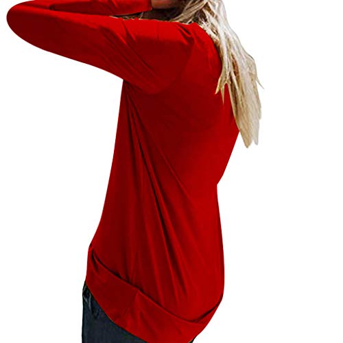 TUDUZ Camisas Mujer Manga Larga Blusas Impresión Tops Cuello Redondo Camisetas (Rojo .g, M)