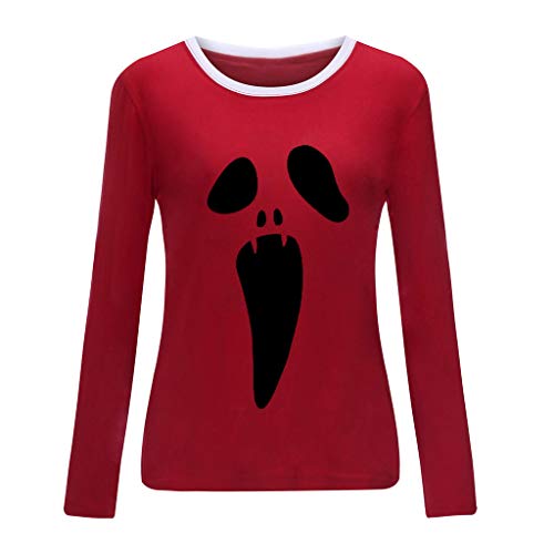 TUDUZ Camisas Mujer Manga Larga Blusas Impresión Tops Cuello Redondo Camisetas (Rojo .g, M)