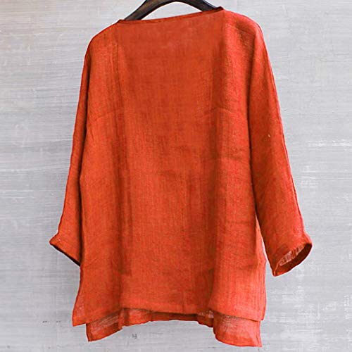 TUDUZ Camiseta Hombre Manga Larga Camisa Breve Respirable Confortable Top Algodón y Lino Color Sólido Ropa Otoño (Naranja, M)