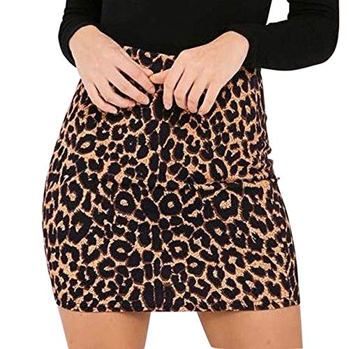 TUDUZ Falda Estampada De Leopardo para Mujer Minifalda LáPiz Bodycon Hip Falda UniformeEnaguasMicrofibra (Marrón, XL)