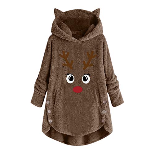 TUDUZ Sudadera con Capucha Mujer Jersey Algodón Pijama Hoodie Botón Abrigo Cálido Talla Extra S-5XL (CaféE, XL)