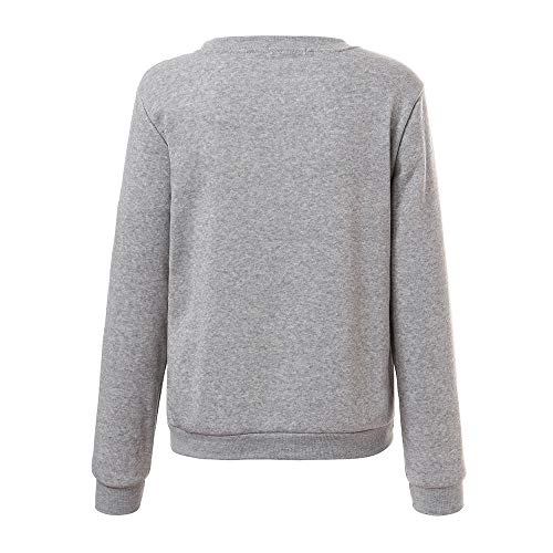 TUDUZ Sudaderas Sin Capucha Mujer Manga Larga Tops Estampado De Gato Camisas (Gris, XL)