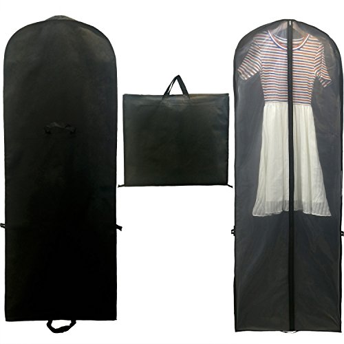 TUKA Transpirable Funda de Ropa, 180 cm x 65 cm Bolsa de Ropa Protector para Vestidos de Novia o de Fiesta, Trajes, Abrigos. 2 Accesorios Bolsillos, Bolsa portatrajes, Negro, TKB1001 Black