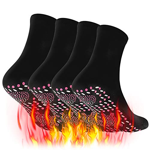 TUKNON Calcetines Autocalentantes, Calcetines Termicos, Calcetines Magnéticos de Turmalina, Calentadores de Pies, Ideal para Esquí Senderismo Pesca Cámping, 2 Pares(Negro)