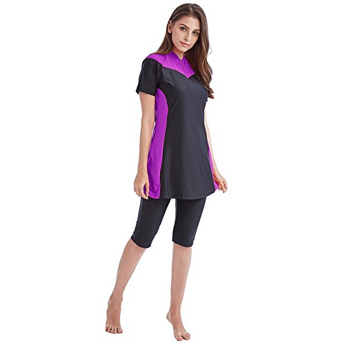 Tumon Bay Traje de baño modesto para mujer, 2 piezas, traje de baño musulmán, Burkini Surf Morado Morado ( 38-40