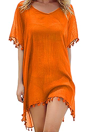 Tunica Playa Mujer Talla Grande Bohemio Hippie Chic Vestidos Cortos con Flecos Traje de Baño Camisolas y Pareos Beach Cover Up Mangas Cortas Caftan Túnica Kaftan Etnico Kimono Transparente Mini Dress