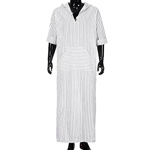 Túnicas étnicas para Hombre Suelto a Rayas de Manga Larga con Capucha Vintage Casual Dress Kaftan