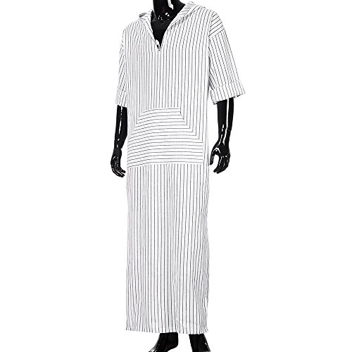 Túnicas étnicas para Hombre Suelto a Rayas de Manga Larga con Capucha Vintage Casual Dress Kaftan