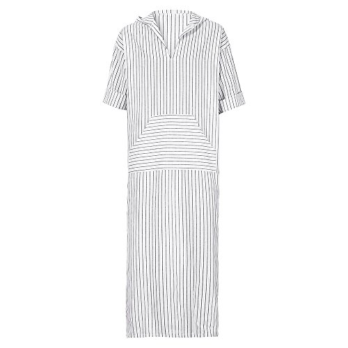 Túnicas étnicas para Hombre Suelto a Rayas de Manga Larga con Capucha Vintage Casual Dress Kaftan