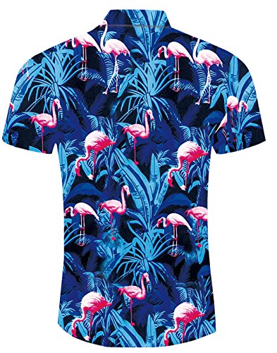 TUONROAD Camisas Hawaianas Hombre Vintage 3D Flamenco Armada Camiseta para Hombre Manga Corta Verano Casual Shirt XL