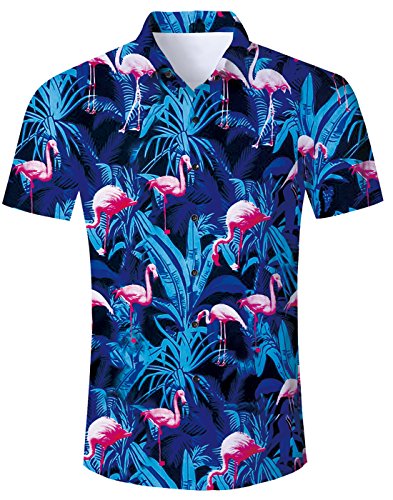 TUONROAD Camisas Hawaianas Hombre Vintage 3D Flamenco Armada Camiseta para Hombre Manga Corta Verano Casual Shirt XL