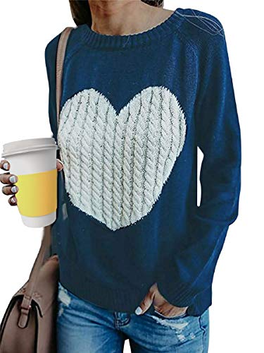 Tuopuda Básico Jerséis Mujer Sudaderas Casual sólido Largo Manga Jersey Amor suéter Suelto Jersey Tops Punto Suéter de Moda O-Cuello Otoño Invierno Oversize Jerseys Blusas Abrigo Tops
