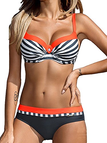Tuopuda Bikini Push Up Mujer Bikinis con Relleno Trajes de Baño Bikini Sets Tops y Braguitas (ES 32-34, Naranja)
