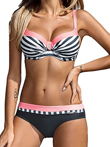 Tuopuda Bikini Push Up Mujer Bikinis con Relleno Trajes de Baño Bikini Sets Tops y Braguitas (ES 38-40, Rosado)