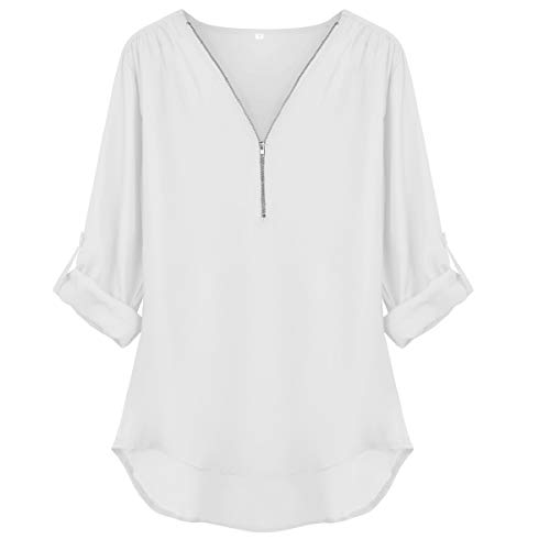 Tuopuda Blusas Camisetas de Gasa Ropa de Mujer Camisas Manga Ajustable Blusas Top (L, Blanco)
