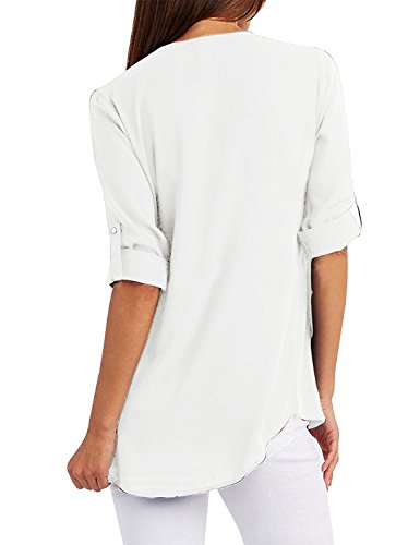 Tuopuda Blusas Camisetas de Gasa Ropa de Mujer Camisas Manga Ajustable Blusas Top (L, Blanco)