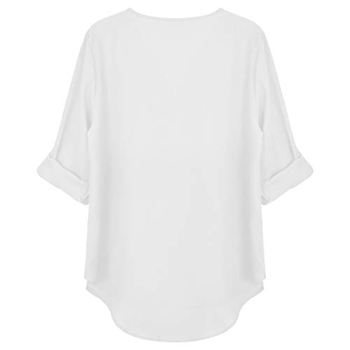 Tuopuda Blusas Camisetas de Gasa Ropa de Mujer Camisas Manga Ajustable Blusas Top (L, Blanco)