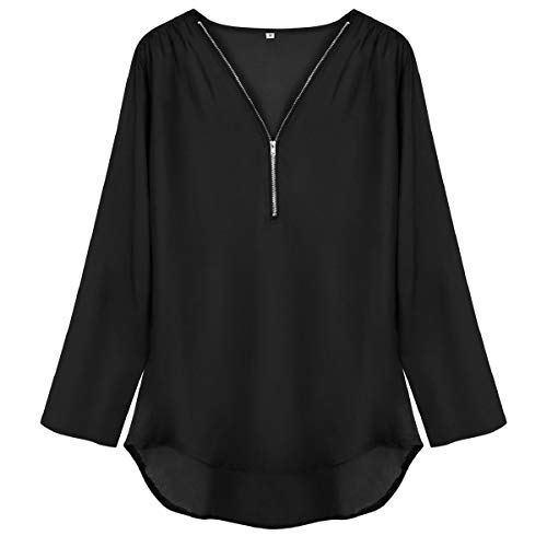 Tuopuda Blusas Camisetas de Gasa Ropa de Mujer Camisas Manga Ajustable Blusas Top (L, Negro)