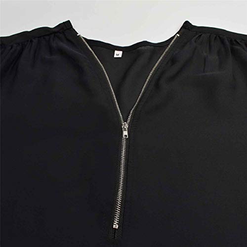 Tuopuda Blusas Camisetas de Gasa Ropa de Mujer Camisas Manga Ajustable Blusas Top (L, Negro)