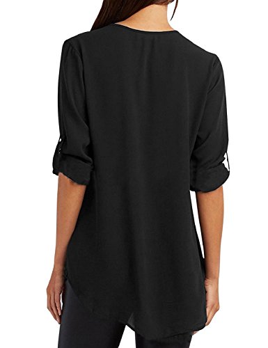 Tuopuda Blusas Camisetas de Gasa Ropa de Mujer Camisas Manga Ajustable Blusas Top (L, Negro)
