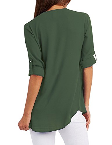 Tuopuda Blusas Camisetas de Gasa Ropa de Mujer Camisas Manga Ajustable Blusas Top (L, Verde)