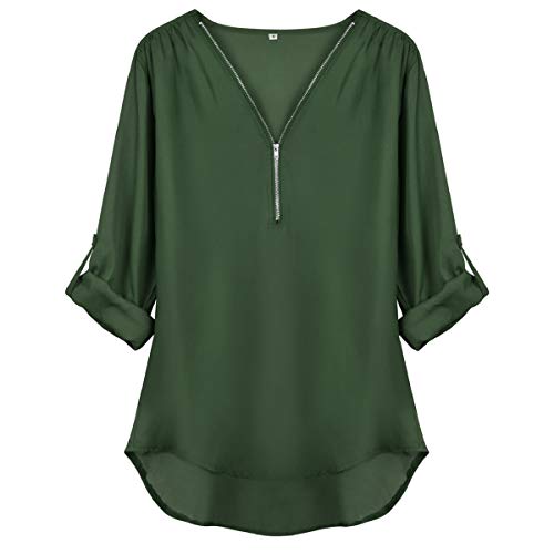 Tuopuda Blusas Camisetas de Gasa Ropa de Mujer Camisas Manga Ajustable Blusas Top (L, Verde)
