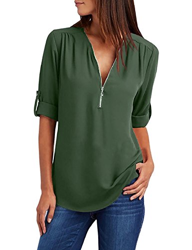 Tuopuda Blusas Camisetas de Gasa Ropa de Mujer Camisas Manga Ajustable Blusas Top (L, Verde)