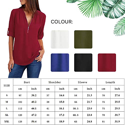 Tuopuda Blusas Camisetas de Gasa Ropa de Mujer Camisas Manga Ajustable Blusas Top (M, Negro)