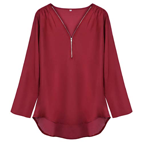 Tuopuda Blusas Camisetas de Gasa Ropa de Mujer Camisas Manga Ajustable Blusas Top (XXL, Rojo)