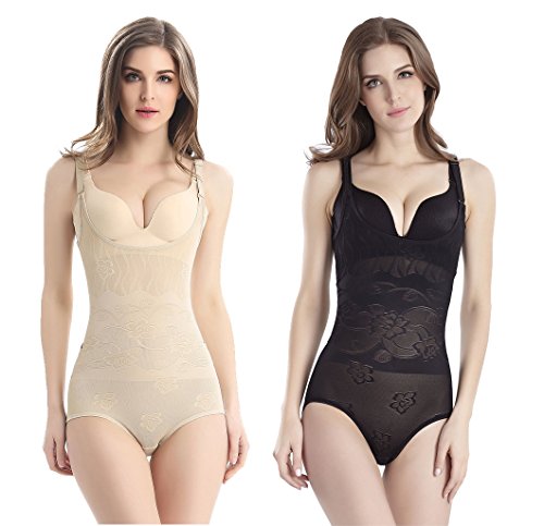 Tuopuda Body Faja Reductora Mujer Abdomen con Gancho,cómodo y Ligero Corsé Faja para presumir de Buena Figura sin Costuras (L (Waist 22.6-25 Inch), 1 Beige+ 1 Negro)