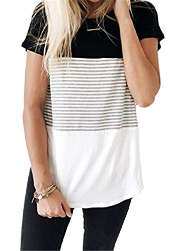 Tuopuda Camisetas para Mujer Casual Manga Corta Camisa Rayas Talla Grande Tops con Cuello Redondo