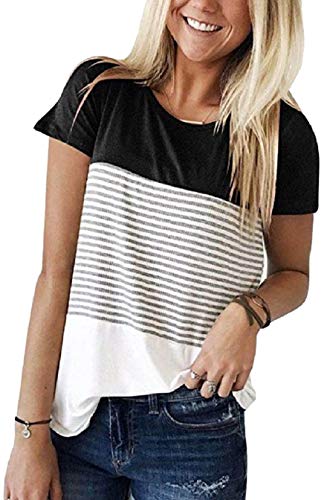 Tuopuda Camisetas para Mujer Casual Manga Corta Camisa Rayas Talla Grande Tops con Cuello Redondo