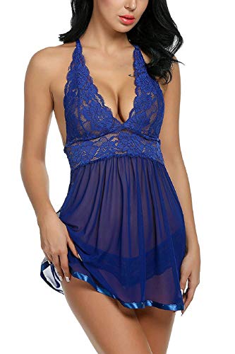 Tuopuda Conjuntos de lencería Mujer Lencería Sexy de Encaje con Cuello en V Vestido Halter Lencería Sexy para Mujer Conjunto de Ropa Interior Camisones de Dormir