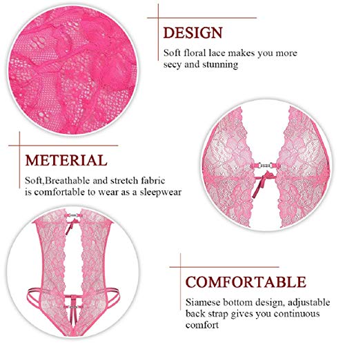 Tuopuda Lenceria Mujer Sexy Lencería de una Pieza Ropa de Dormir de Encaje Ropa Interior Body de Cuello Halter