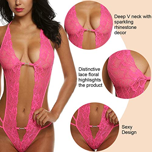 Tuopuda Lenceria Mujer Sexy Lencería de una Pieza Ropa de Dormir de Encaje Ropa Interior Body de Cuello Halter