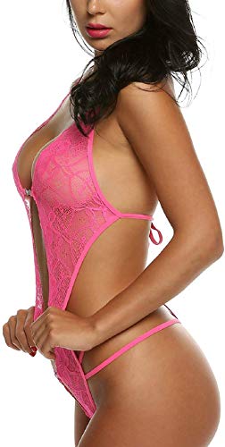 Tuopuda Lenceria Mujer Sexy Lencería de una Pieza Ropa de Dormir de Encaje Ropa Interior Body de Cuello Halter