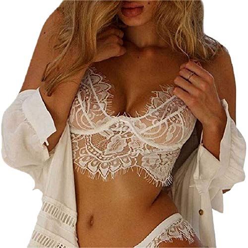 Tuopuda Lencería Sexy Erotica Encaje Bralette Transparente Babydoll para Mujer Ropa de Dormir G-String (Blanco, XL)