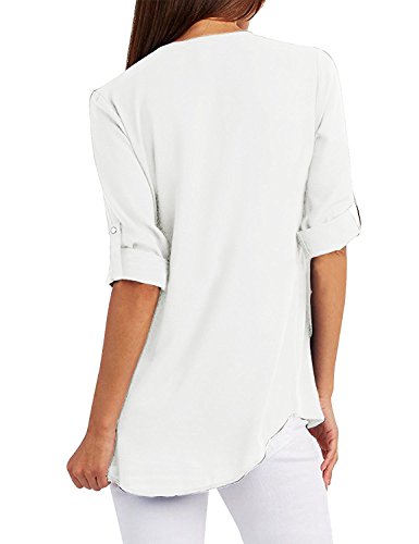 Tuopuda Mujer Blusas y Camisa Cuello V Camisetas Cremallera Gasa Blusas Sueltas Camisas de Manga Larga Ajustable Tops