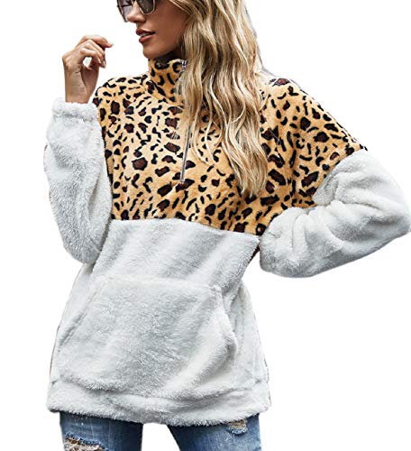 Tuopuda Mujer Sudadera Caliente y Esponjoso Tops Chaqueta Suéter Abrigo Jersey Mujer Talla Grande Hoodie Larga Pullover Deportivo Cremallera Chaqueta Hoodies Suéter Abrigo con Bolsillo (Leopardo, XL)