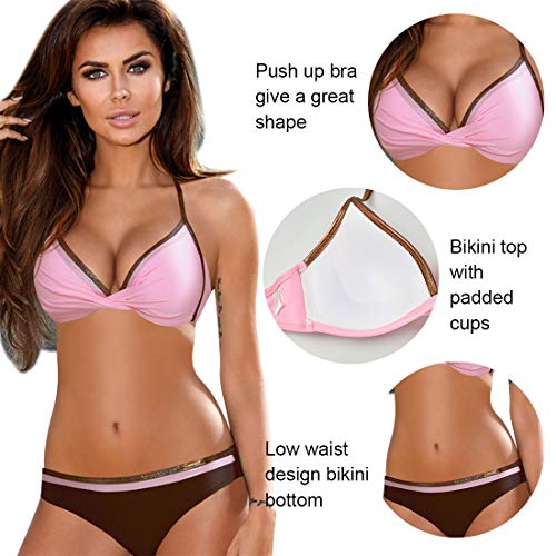 Tuopuda Mujeres Cuerda Push Up Bikini de Dos Piezas Halter Top Parte Inferior Triangular con Lado de Amarre Trajes de baño Bandeau