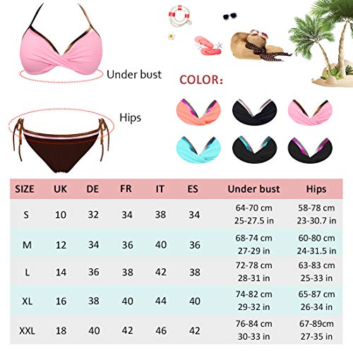 Tuopuda Mujeres Cuerda Push Up Bikini de Dos Piezas Halter Top Parte Inferior Triangular con Lado de Amarre Trajes de baño Bandeau