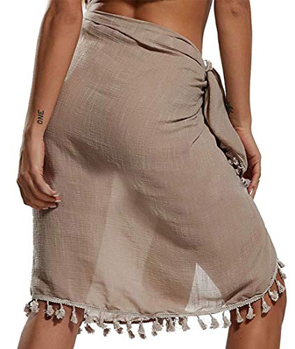 Tuopuda Mujeres Sarong de Playa Traje de baño Semi-Transparente Bikini Cover-Ups Pareo Chal Falda con borlas