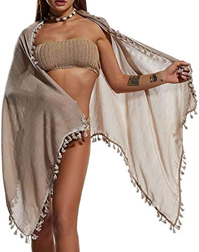 Tuopuda Mujeres Sarong de Playa Traje de baño Semi-Transparente Bikini Cover-Ups Pareo Chal Falda con borlas
