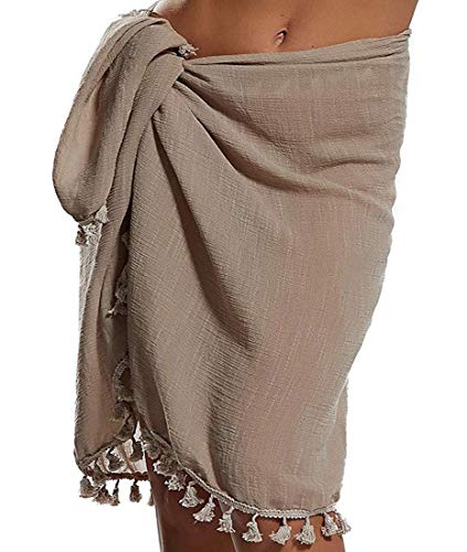 Tuopuda Mujeres Sarong de Playa Traje de baño Semi-Transparente Bikini Cover-Ups Pareo Chal Falda con borlas