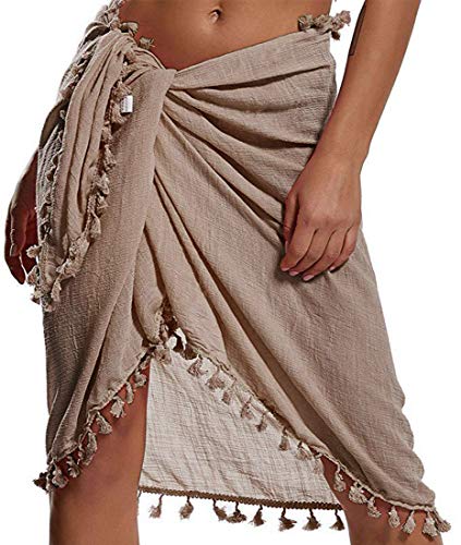 Tuopuda Mujeres Sarong de Playa Traje de baño Semi-Transparente Bikini Cover-Ups Pareo Chal Falda con borlas